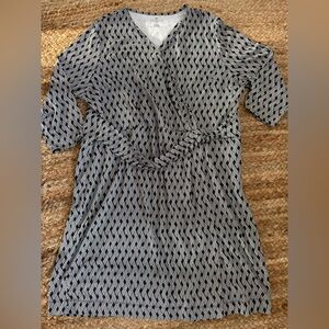 Talbots Plus Size 3X Black & White Stretchy Faux Wrap Dress 3/4 Sleeve